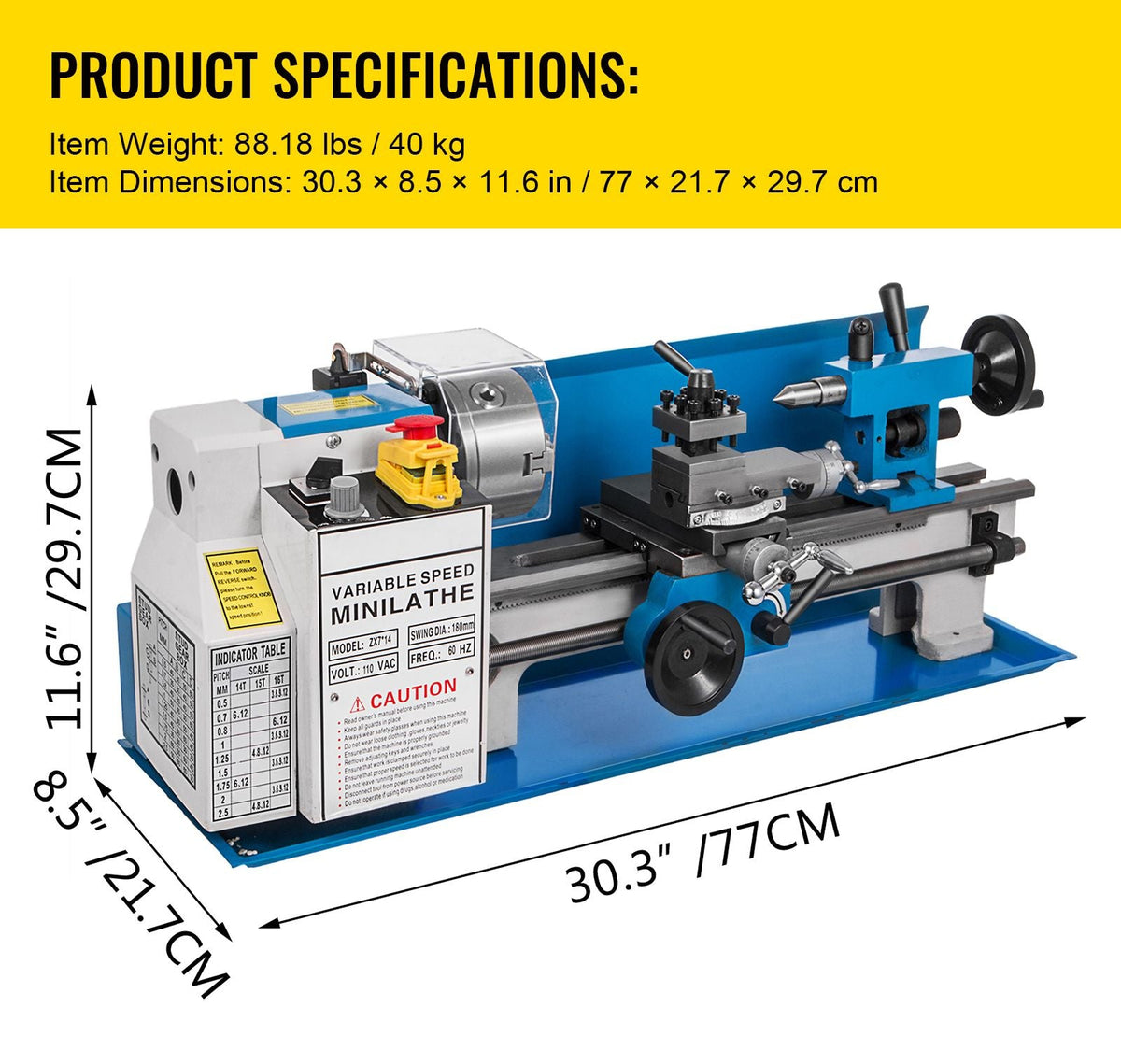 Metal Lathe 7x14inch Precision Bench Top Mini Metal Lathe 550W Precision Metal Lathe Variable Speed 50-2500 RPM Nylon Gear with A Movable Lamp