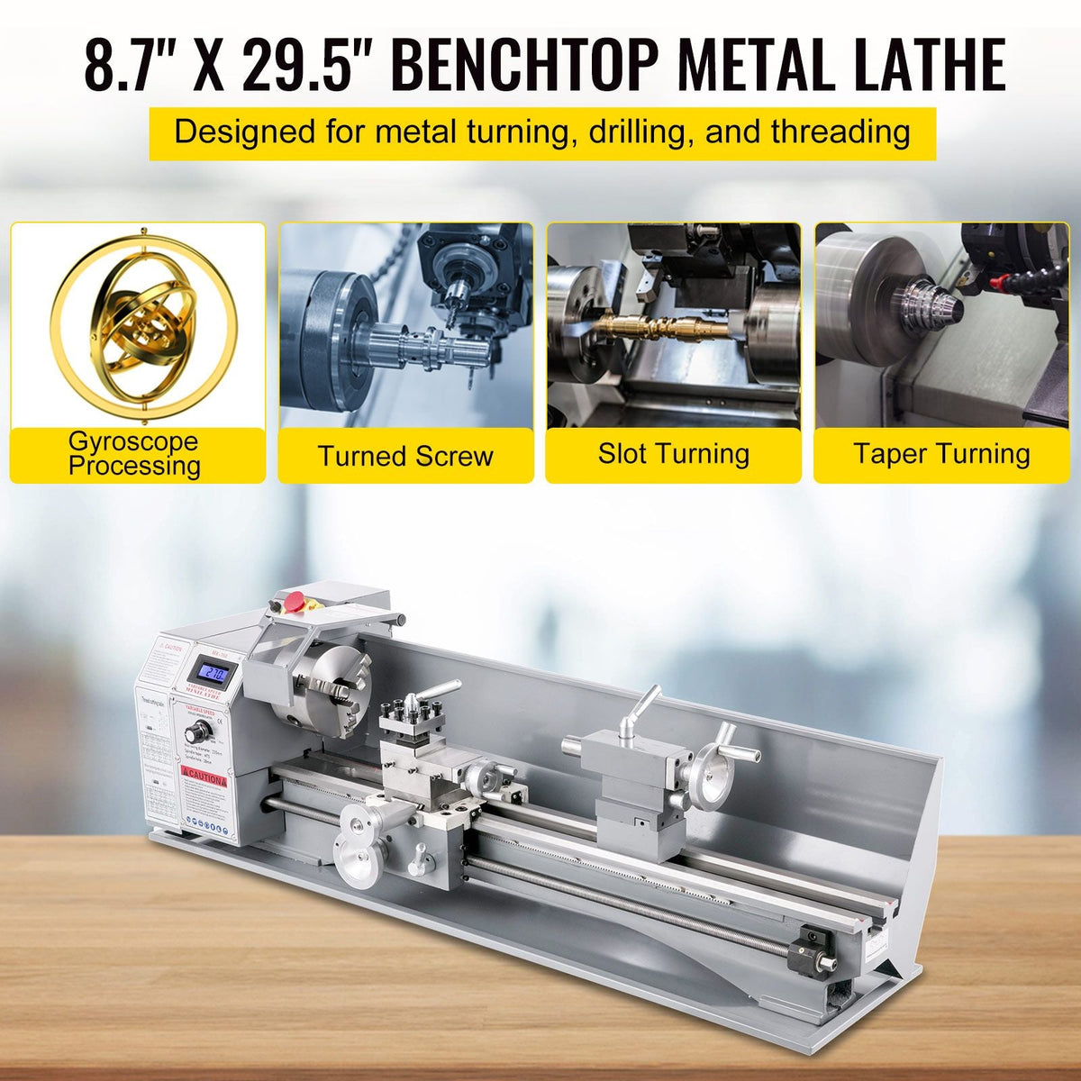 Metal Lathe 8.7 x 29.5 Inch/220 x 750MM Mini Metal Lathe 1.1KW Infinitely Variable Speed Mini Lathe Machine LED Screen for Counter Face Turning Driling
