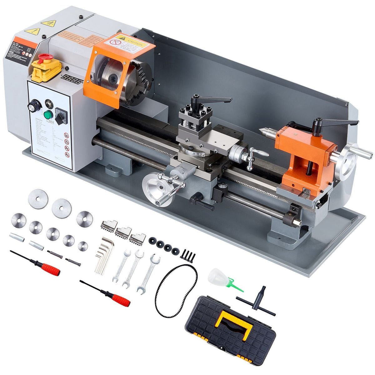 Metal Lathe Machine, 7.87'' x 13.78'', Precision Benchtop Power Metal Lathe,, 50-2500 RPM Continuously Variable Speed, 600W Brush Motor Metal Gears, with Tool Box for Processing Precision Parts