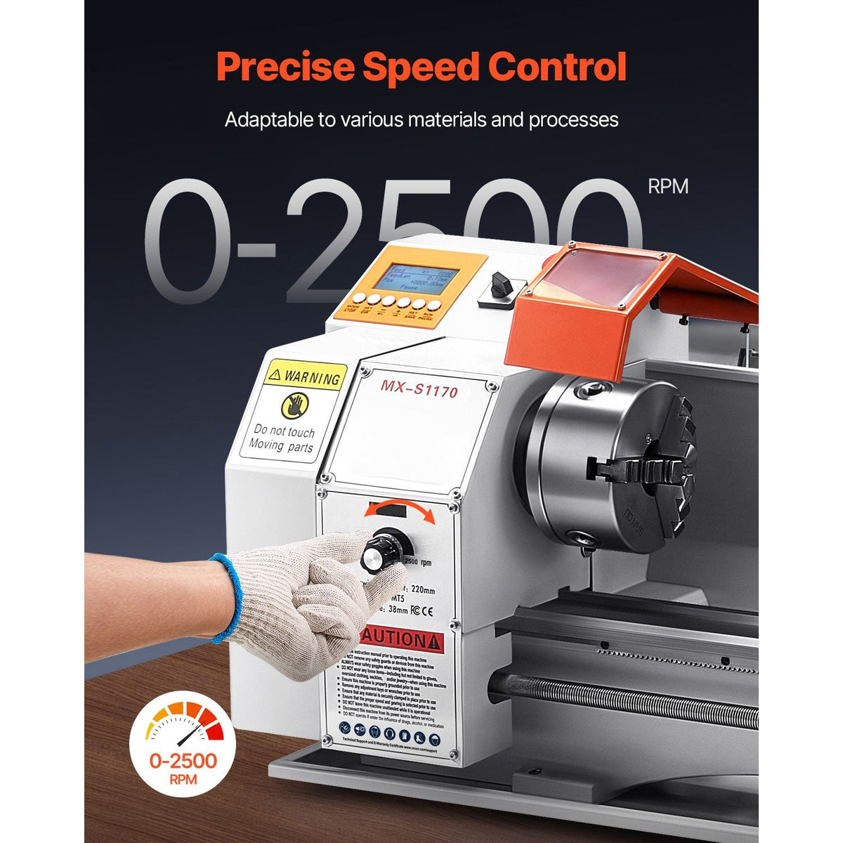 Metal Lathe Machine, 8.7 x 39 in, Precision Bench Power Metal Lathe, Automatic Feed, 0-2500 RPM Variable Speed, 1250W Brushless Motor, for Processing Precision Parts Soft Metals Wood Plastics