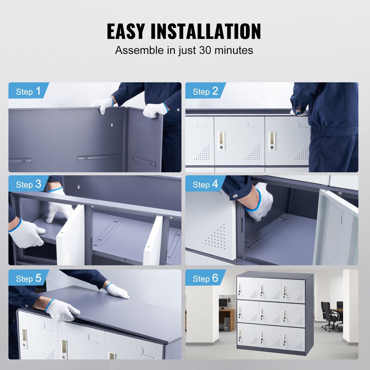 Metal Locker for Employees, 9 Doors Storage Cabinet with Card Slot, Gray Steel Employee Lockers with Keys, 66lbs Loading Capacity office Storage Lockers for Home, School, Office, Gym