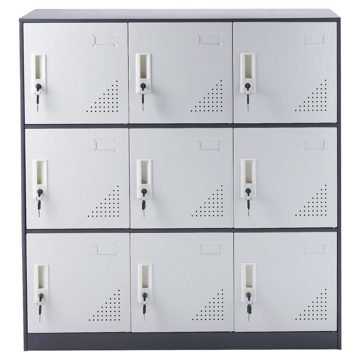 Metal Locker for Employees, 9 Doors Storage Cabinet with Card Slot, Gray Steel Employee Lockers with Keys, 66lbs Loading Capacity office Storage Lockers for Home, School, Office, Gym