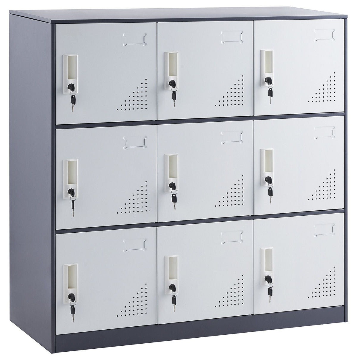 Metal Locker for Employees, 9 Doors Storage Cabinet with Card Slot, Gray Steel Employee Lockers with Keys, 66lbs Loading Capacity office Storage Lockers for Home, School, Office, Gym
