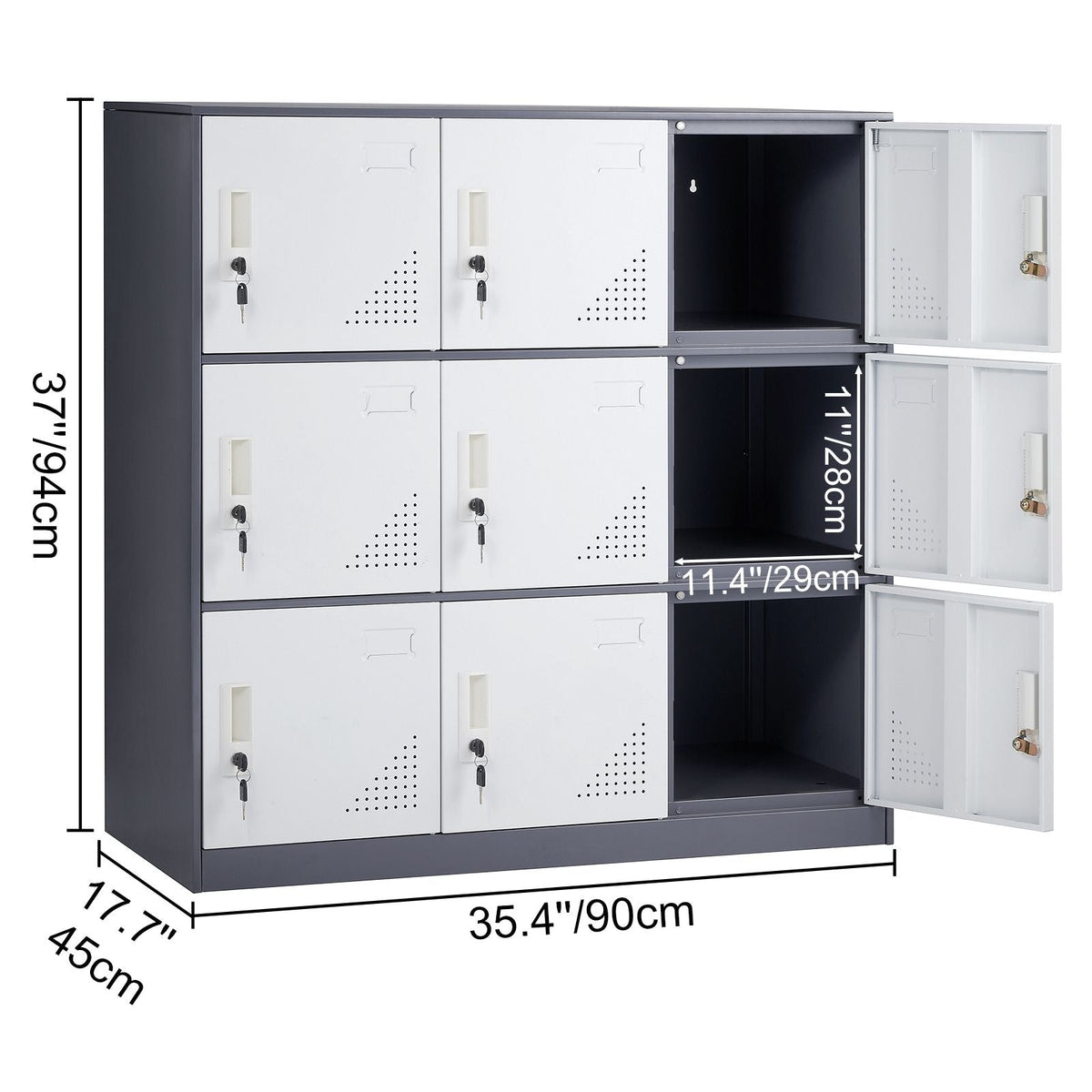 Metal Locker for Employees, 9 Doors Storage Cabinet with Card Slot, Gray Steel Employee Lockers with Keys, 66lbs Loading Capacity office Storage Lockers for Home, School, Office, Gym