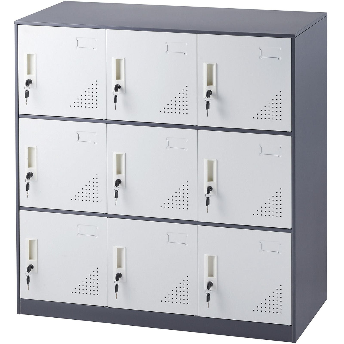 Metal Locker for Employees, 9 Doors Storage Cabinet with Card Slot, Gray Steel Employee Lockers with Keys, 66lbs Loading Capacity office Storage Lockers for Home, School, Office, Gym