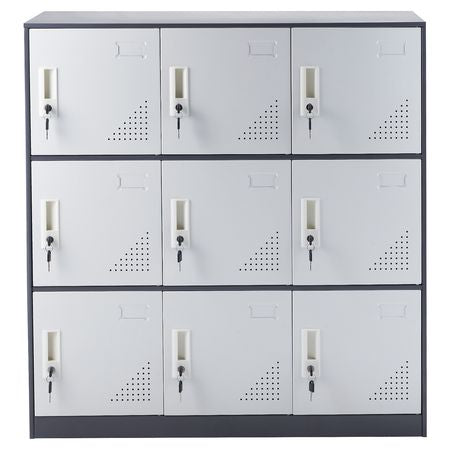Metal Locker for Employees, 9 Doors Storage Cabinet with Card Slot, Gray Steel Employee Lockers with Keys, 66lbs Loading Capacity office Storage Lockers for Home, School, Office, Gym