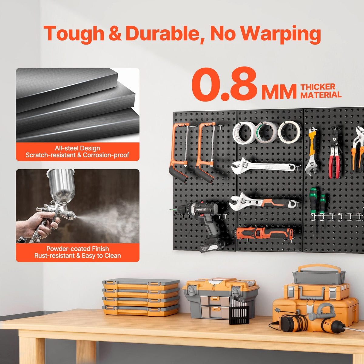 Metal Pegboard Panels, 24" x 12" Pegboard, 3 Panels, Heavy Duty Steel Peg Board Wall Organizer, for Living Room Garage Tool Storage Workbench Office Organization Craft Room Kitchen Home, Black