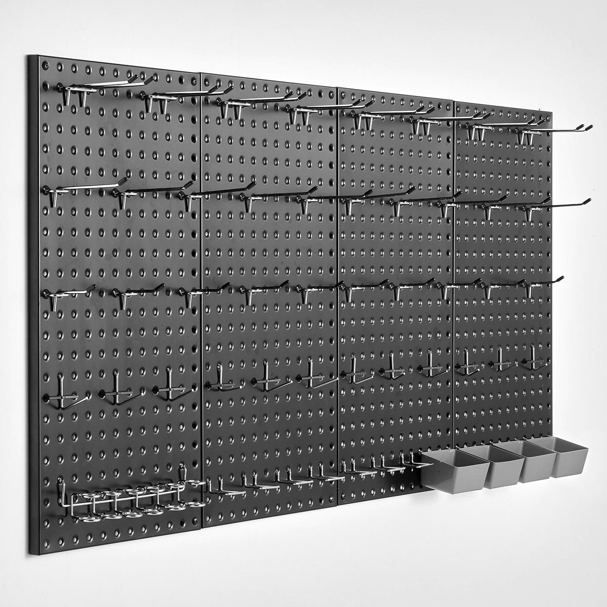 Metal Pegboard Panels, 24" x 12" Pegboard, 4 Panels, Heavy Duty Peg Board Wall Organizer with Accessories, for Living Room Garage Tool Storage Office Organization Craft Room Kitchen Home, Black