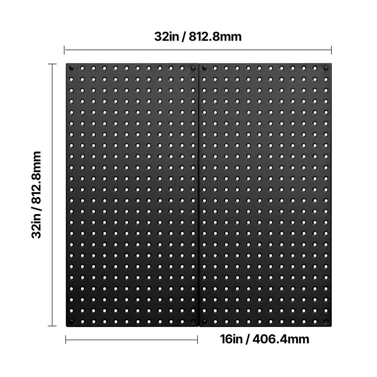 Metal Pegboard Panels, 32" x 16" Pegboard, 2 Panels, Heavy Duty Steel Peg Board Wall Organizer, for Living Room Garage Tool Storage Workbench Office Organization Craft Room Kitchen Home, Black