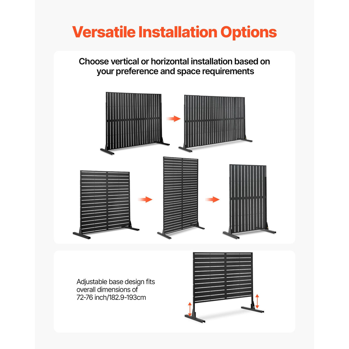Metal Privacy Screen, 44" W x 72" H Freestanding Modern Privacy Fence, Garden Divider Panel with Extended Base & Reinforcement Fixed, Freestanding Outdoor Divider for Garden, Indoor, Courtyard