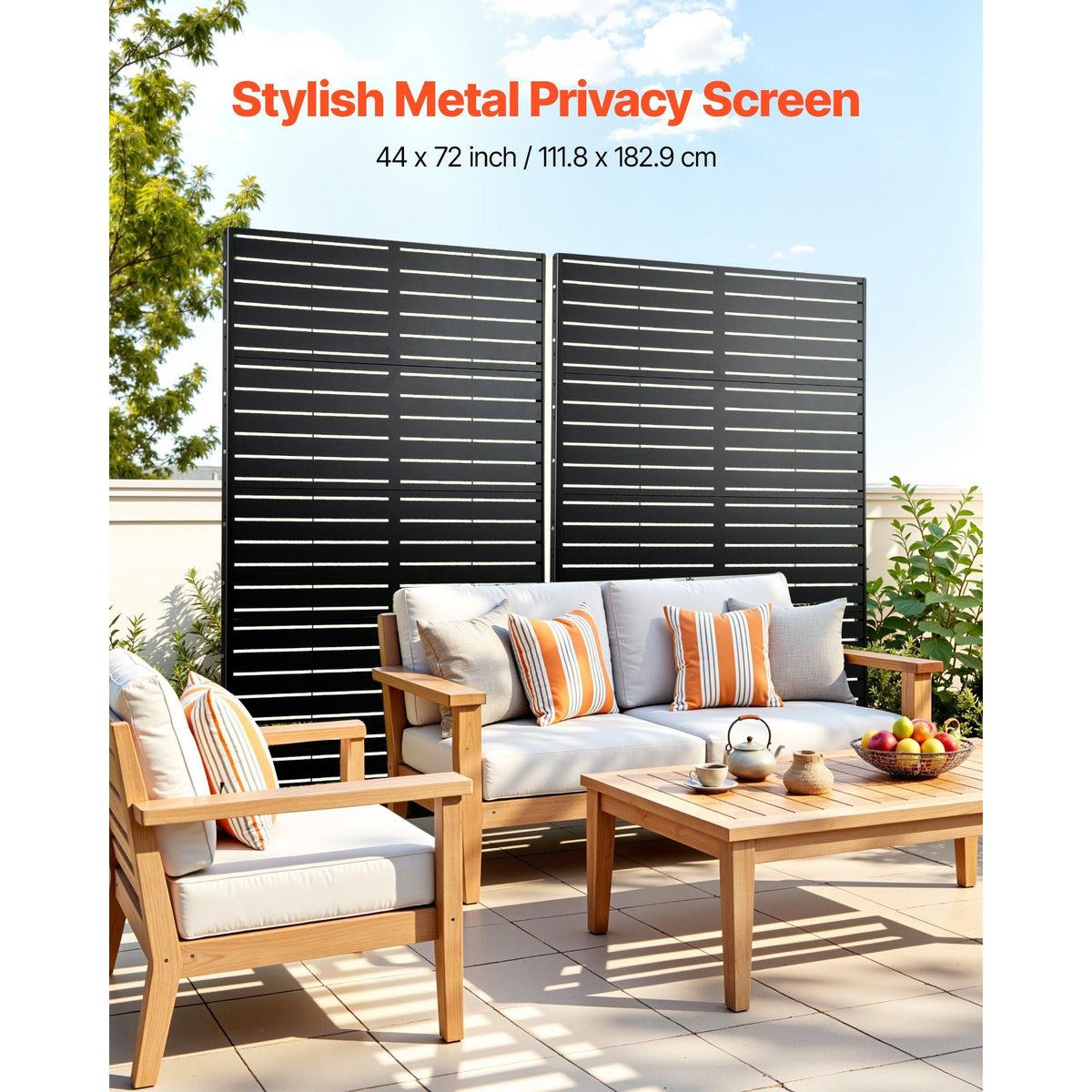 Metal Privacy Screen, 44" W x 72" H Freestanding Modern Privacy Fence, Garden Divider Panel with Extended Base & Reinforcement Fixed, Freestanding Outdoor Divider for Garden, Indoor, Courtyard