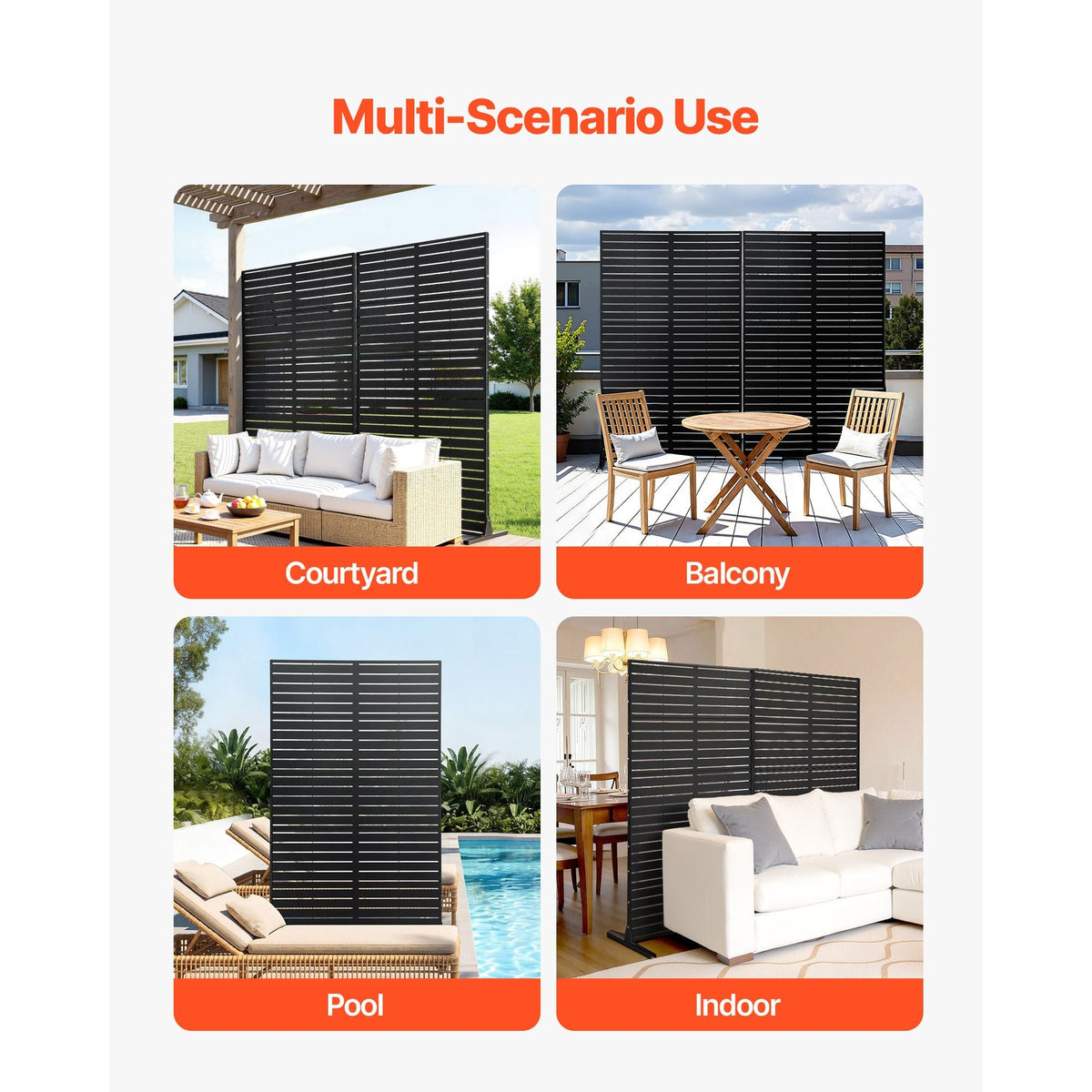 Metal Privacy Screen, 44" W x 72" H Freestanding Modern Privacy Fence, Garden Divider Panel with Extended Base & Reinforcement Fixed, Freestanding Outdoor Divider for Garden, Indoor, Courtyard
