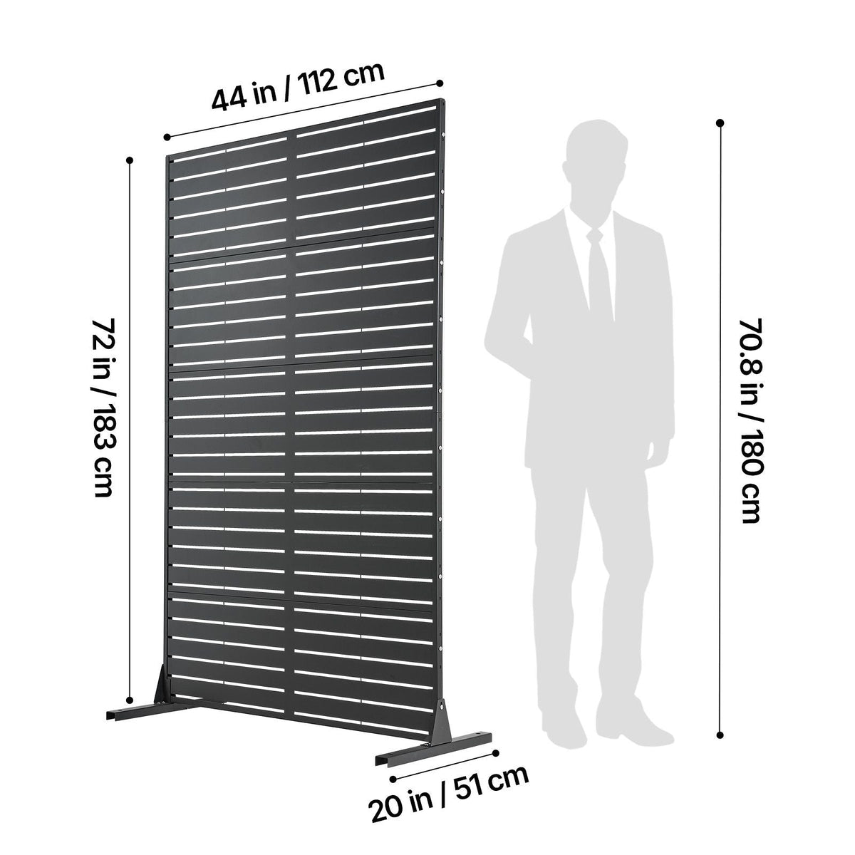 Metal Privacy Screen, 44" W x 72" H Freestanding Modern Privacy Fence, Garden Divider Panel with Extended Base & Reinforcement Fixed, Freestanding Outdoor Divider for Garden, Indoor, Courtyard