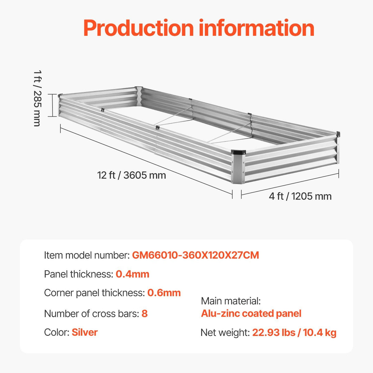 Metal Raised Garden Bed, 12 x 4 x 1 ft Outdoor Galvanized Planter Box, with Open Bottom, Large Planter Raised Bed for Gardening Vegetables, Flowers, Herbs, and Succulent Plants, Silver