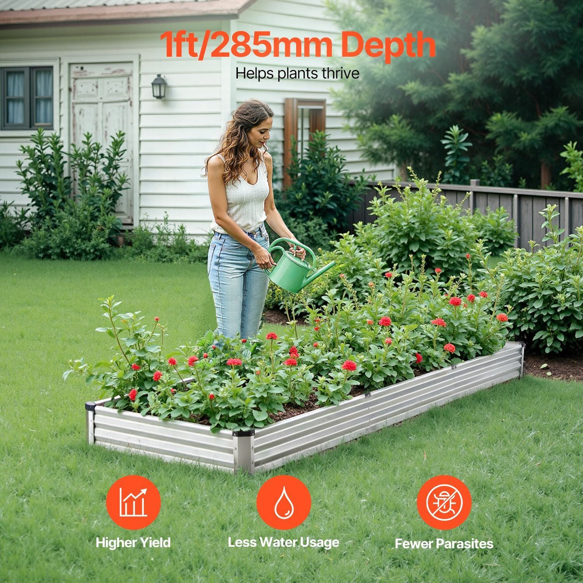 Metal Raised Garden Bed, 12 x 4 x 1 ft Outdoor Galvanized Planter Box, with Open Bottom, Large Planter Raised Bed for Gardening Vegetables, Flowers, Herbs, and Succulent Plants, Silver