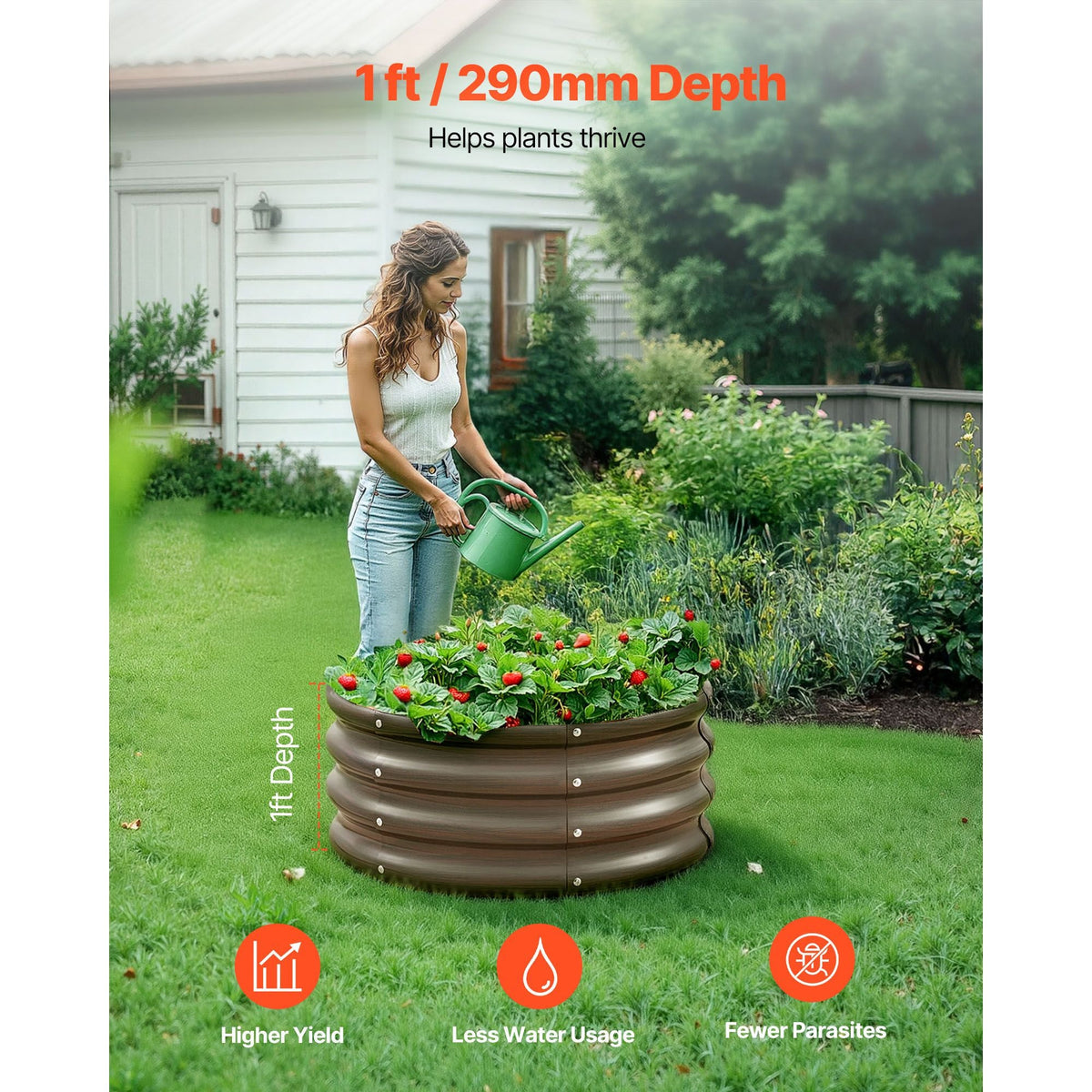 Metal Raised Garden Bed, 3 Pcs 2 x 2 x 1 ft Outdoor Galvanized Planter Garden Box, Open Bottom Design, Large Planter Raised Bed for Growing Vegetables, Flowers, Herbs, Succulents, Wood Grain