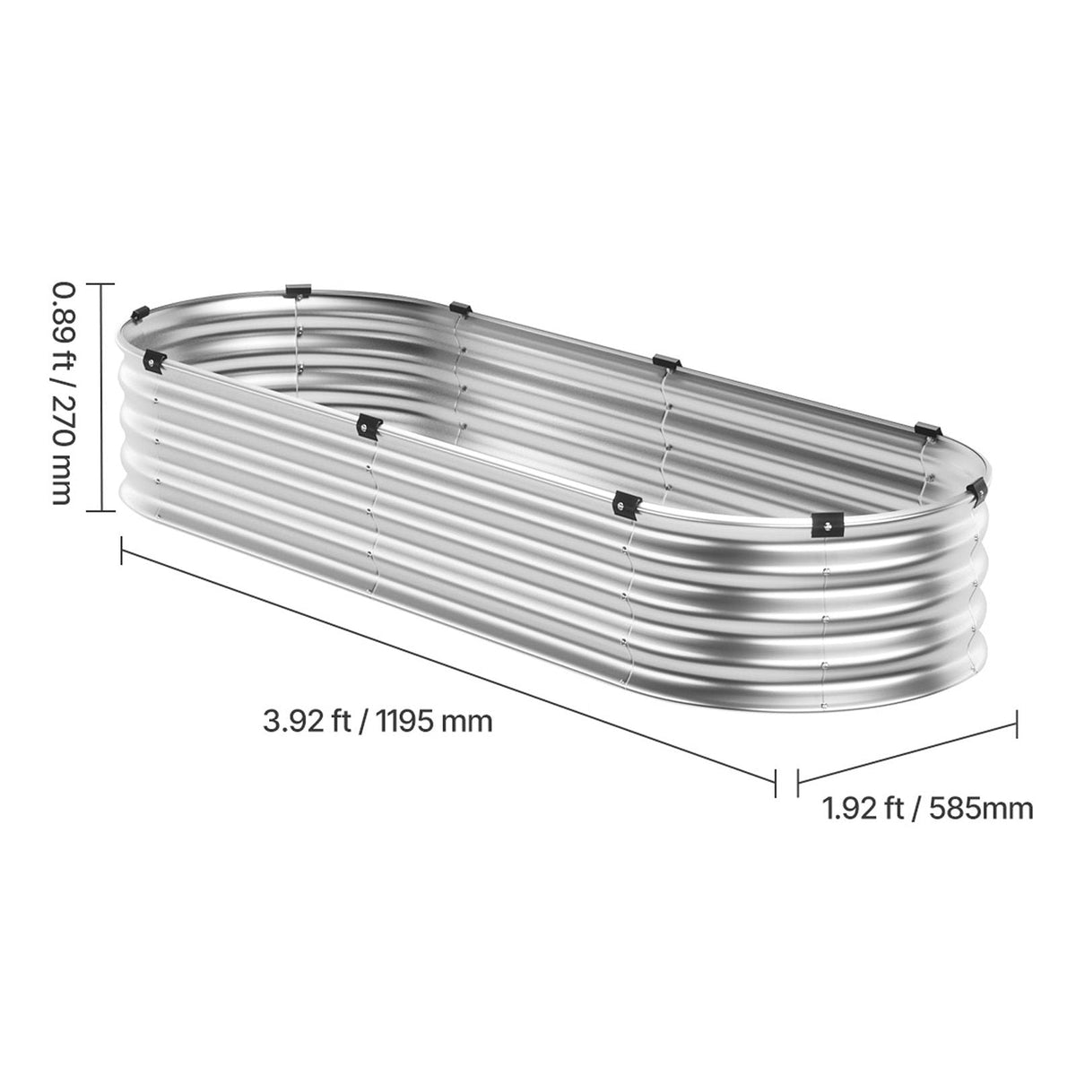 Metal Raised Garden Bed, 4 x 2 x 1 ft Outdoor Galvanized Planter Box, with Open Bottom, Large Oval Planter Raised Bed for Gardening Vegetables, Flowers, Herbs, and Succulent Plants, Silver