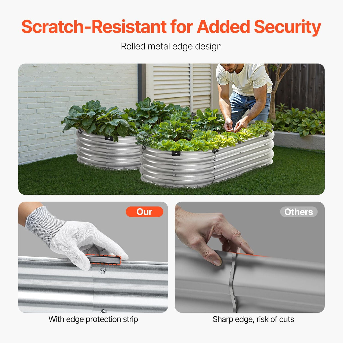 Metal Raised Garden Bed, 4 x 2 x 1 ft Outdoor Galvanized Planter Box, with Open Bottom, Large Oval Planter Raised Bed for Gardening Vegetables, Flowers, Herbs, and Succulent Plants, Silver