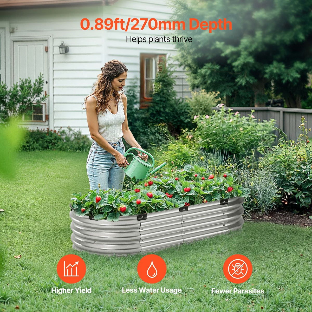 Metal Raised Garden Bed, 4 x 2 x 1 ft Outdoor Galvanized Planter Box, with Open Bottom, Large Oval Planter Raised Bed for Gardening Vegetables, Flowers, Herbs, and Succulent Plants, Silver