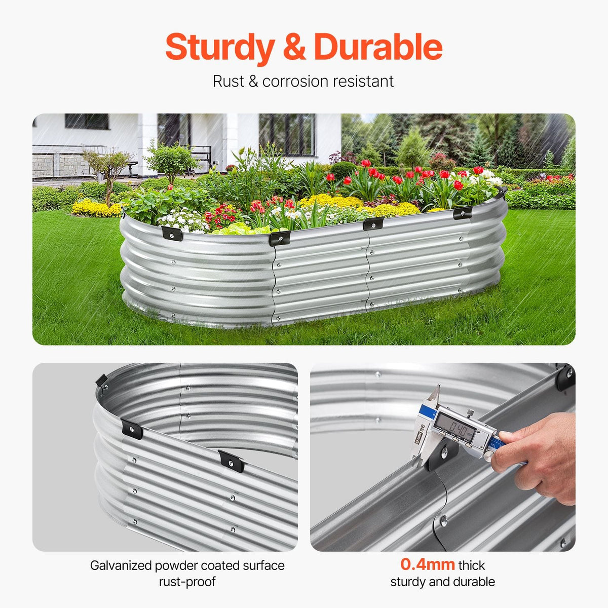 Metal Raised Garden Bed, 4 x 2 x 1 ft Outdoor Galvanized Planter Box, with Open Bottom, Large Oval Planter Raised Bed for Gardening Vegetables, Flowers, Herbs, and Succulent Plants, Silver