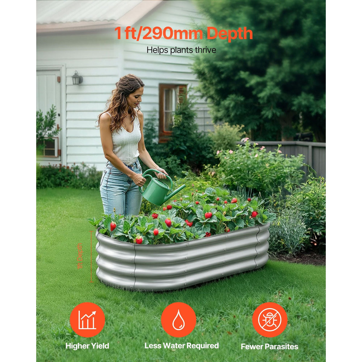 Metal Raised Garden Bed, 4 x 2 x 1 ft Oval Outdoor Galvanized Planter Garden Box, Open Bottom Design, Large Planter Raised Bed for Growing Vegetables, Flowers, and Succulents, Galvanized Color