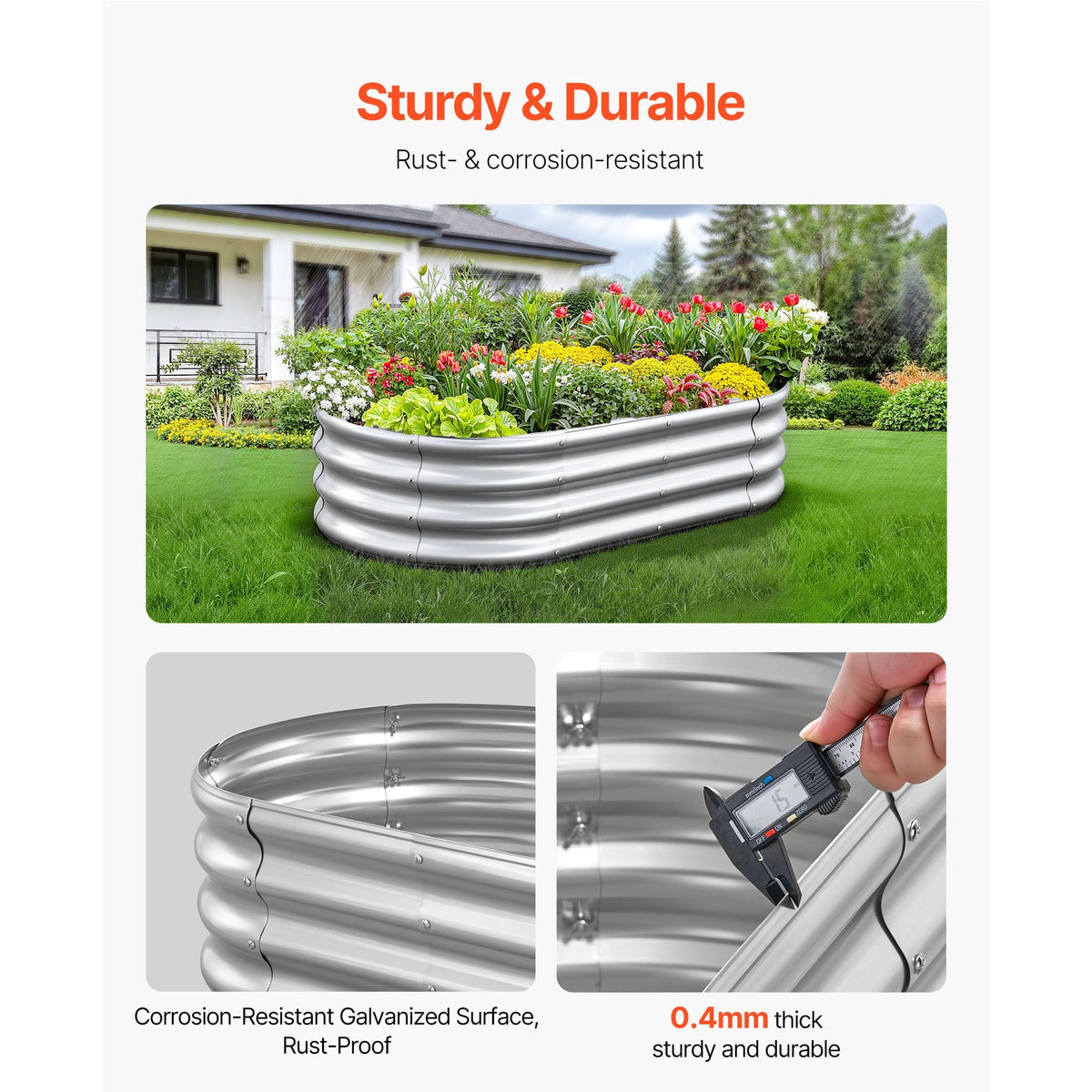 Metal Raised Garden Bed, 4 x 2 x 1 ft Oval Outdoor Galvanized Planter Garden Box, Open Bottom Design, Large Planter Raised Bed for Growing Vegetables, Flowers, and Succulents, Galvanized Color