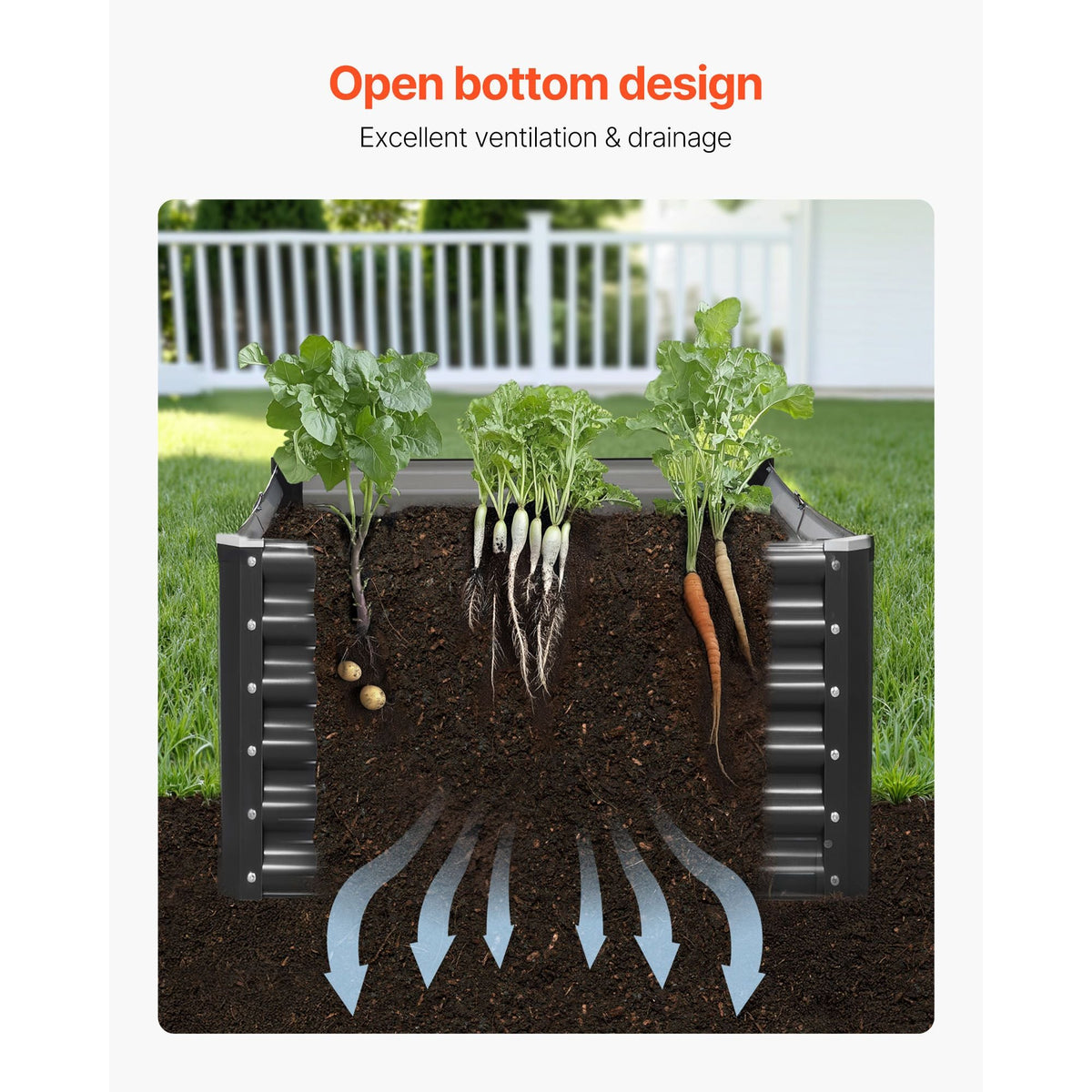 Metal Raised Garden Bed, 6 x 3 x 1.4 ft Outdoor Galvanized Planter Garden Box, Open Bottom Design, Large Planter Raised Bed for Growing Vegetables, Flowers, Herbs, and Succulents, Dark Gray