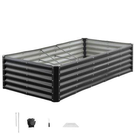 Metal Raised Garden Bed, 6 x 3 x 1.4 ft Outdoor Galvanized Planter Garden Box, Open Bottom Design, Large Planter Raised Bed for Growing Vegetables, Flowers, Herbs, and Succulents, Dark Gray