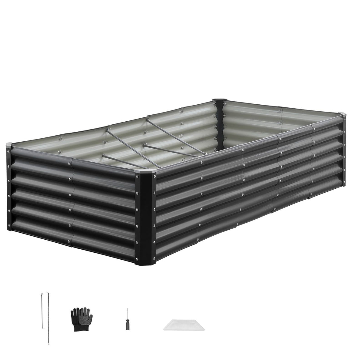 Metal Raised Garden Bed, 6 x 3 x 1.4 ft Outdoor Galvanized Planter Garden Box, Open Bottom Design, Large Planter Raised Bed for Growing Vegetables, Flowers, Herbs, and Succulents, Dark Gray