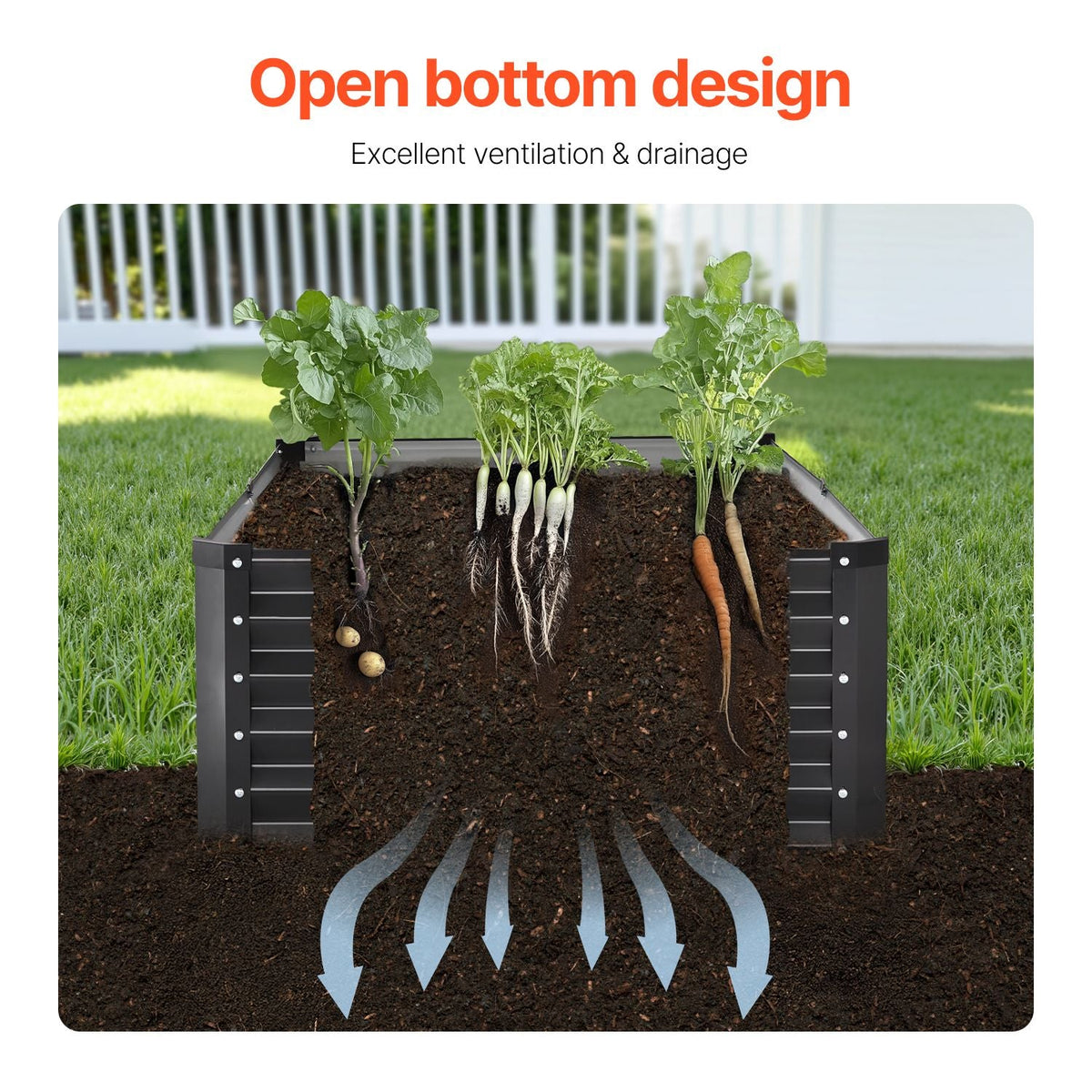 Metal Raised Garden Bed, 6 x 3 x 1.5 ft Outdoor Galvanized Planter Box, with Open Bottom, Large Planter Raised Bed for Gardening Vegetables, Flowers, Herbs, and Succulent Plants, Dark Gray