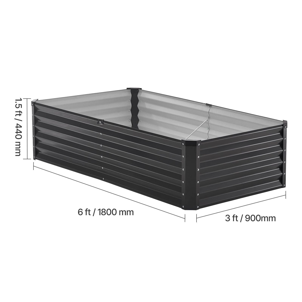 Metal Raised Garden Bed, 6 x 3 x 1.5 ft Outdoor Galvanized Planter Box, with Open Bottom, Large Planter Raised Bed for Gardening Vegetables, Flowers, Herbs, and Succulent Plants, Dark Gray