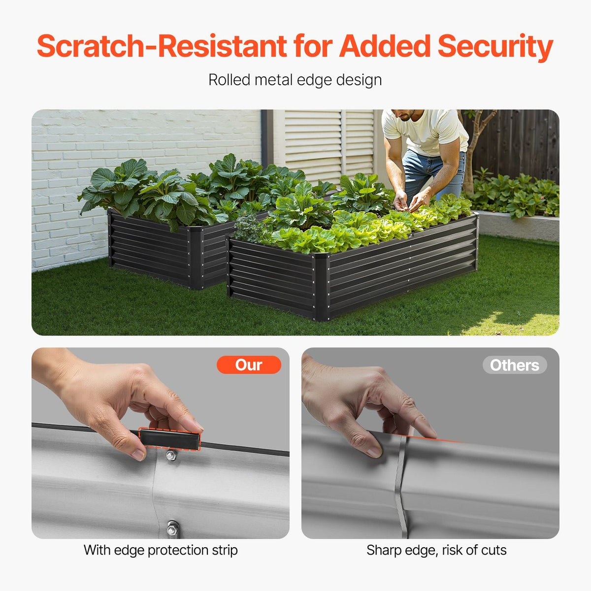 Metal Raised Garden Bed, 6 x 3 x 1.5 ft Outdoor Galvanized Planter Box, with Open Bottom, Large Planter Raised Bed for Gardening Vegetables, Flowers, Herbs, and Succulent Plants, Dark Gray
