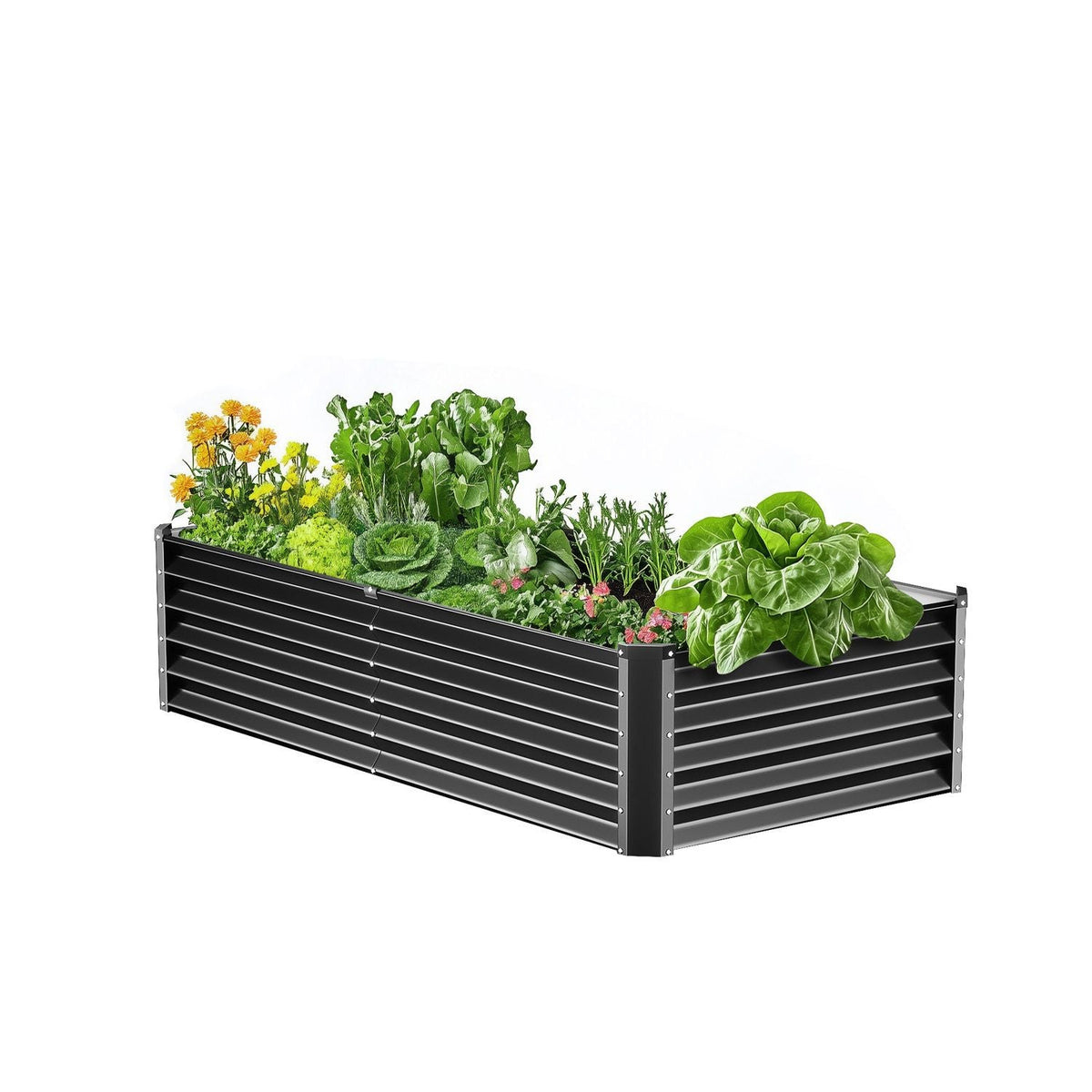Metal Raised Garden Bed, 6 x 3 x 1.5 ft Outdoor Galvanized Planter Box, with Open Bottom, Large Planter Raised Bed for Gardening Vegetables, Flowers, Herbs, and Succulent Plants, Dark Gray