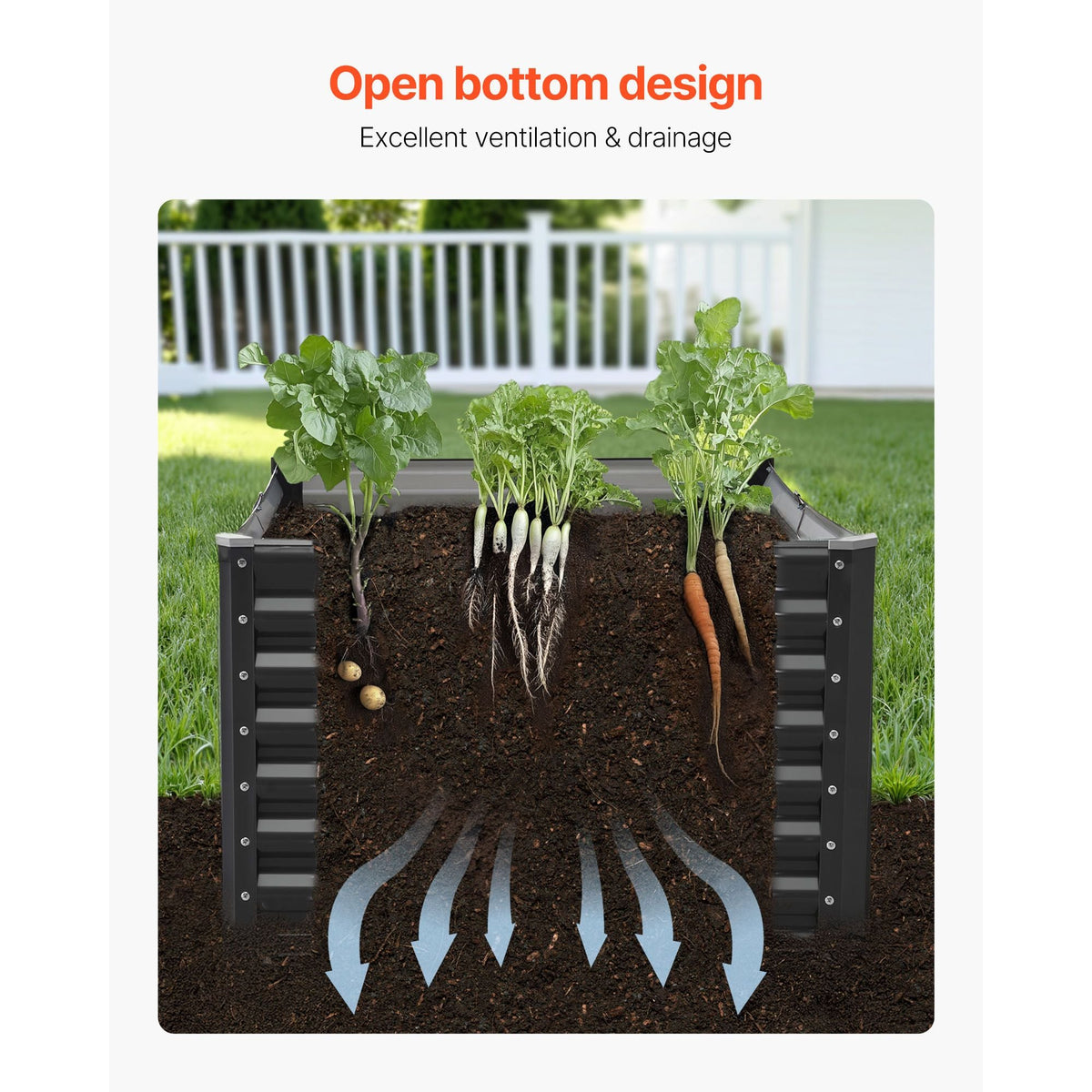 Metal Raised Garden Bed, 6 x 3 x 2 ft Outdoor Galvanized Planter Garden Box, Open Bottom Design, Large Planter Raised Bed for Growing Vegetables, Flowers, Herbs, and Succulents, Dark Gray