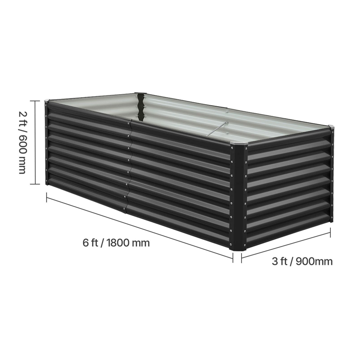 Metal Raised Garden Bed, 6 x 3 x 2 ft Outdoor Galvanized Planter Garden Box, Open Bottom Design, Large Planter Raised Bed for Growing Vegetables, Flowers, Herbs, and Succulents, Dark Gray
