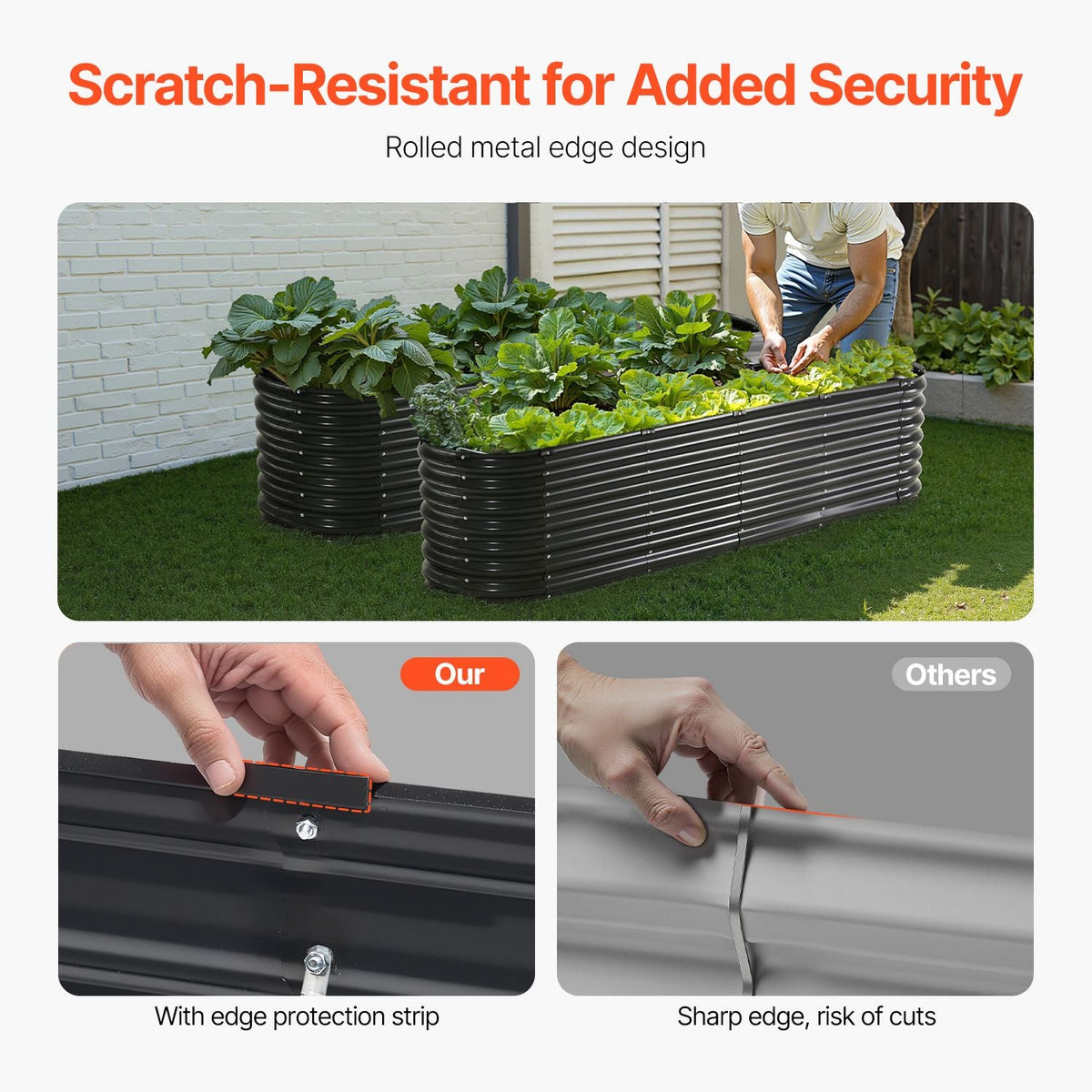 Metal Raised Garden Bed, 8 x 2 x 2 ft Outdoor Galvanized Planter Box, with Open Bottom, Large Oval Planter Raised Bed for Gardening Vegetables, Flowers, Herbs, and Succulent Plants, Dark Gray