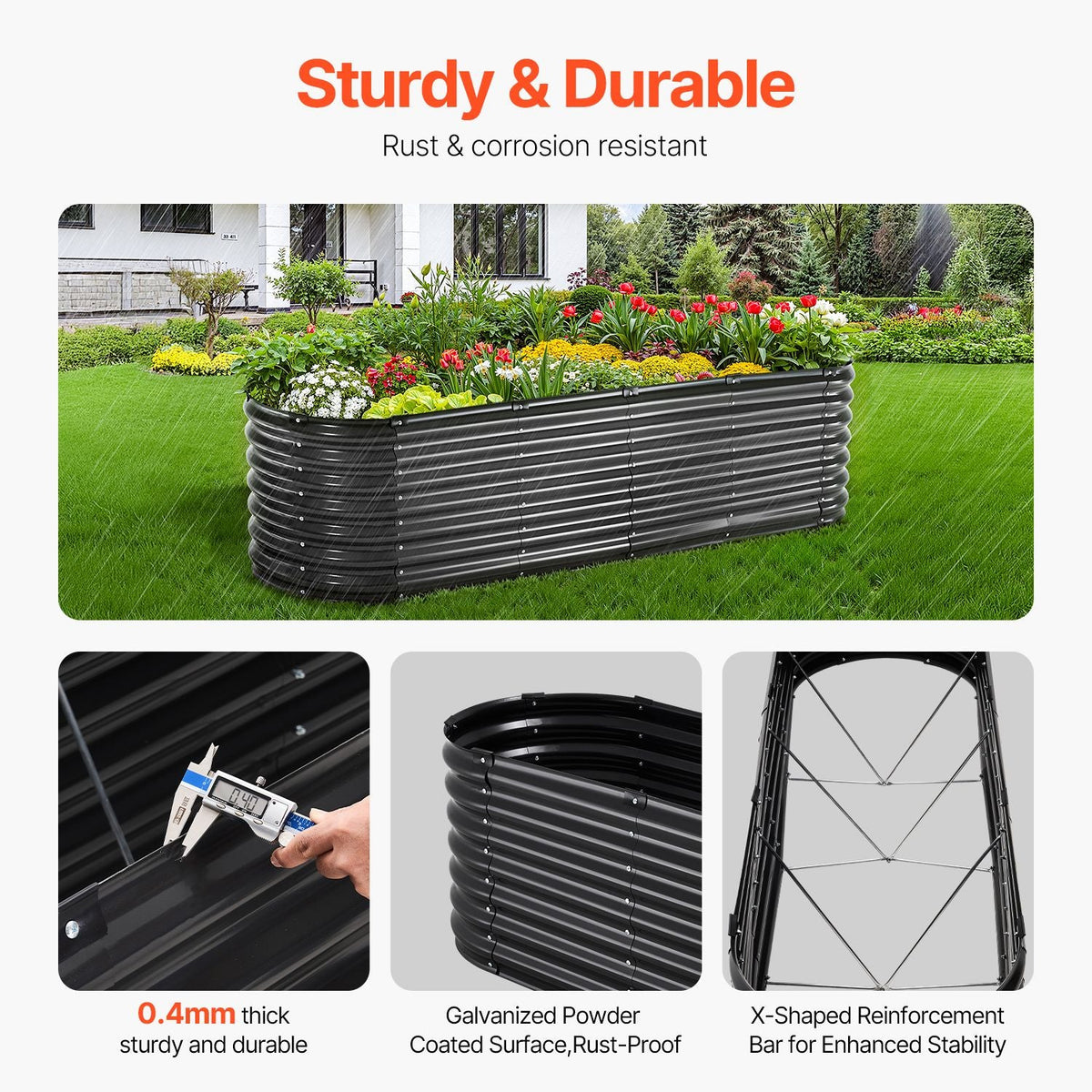 Metal Raised Garden Bed, 8 x 2 x 2 ft Outdoor Galvanized Planter Box, with Open Bottom, Large Oval Planter Raised Bed for Gardening Vegetables, Flowers, Herbs, and Succulent Plants, Dark Gray