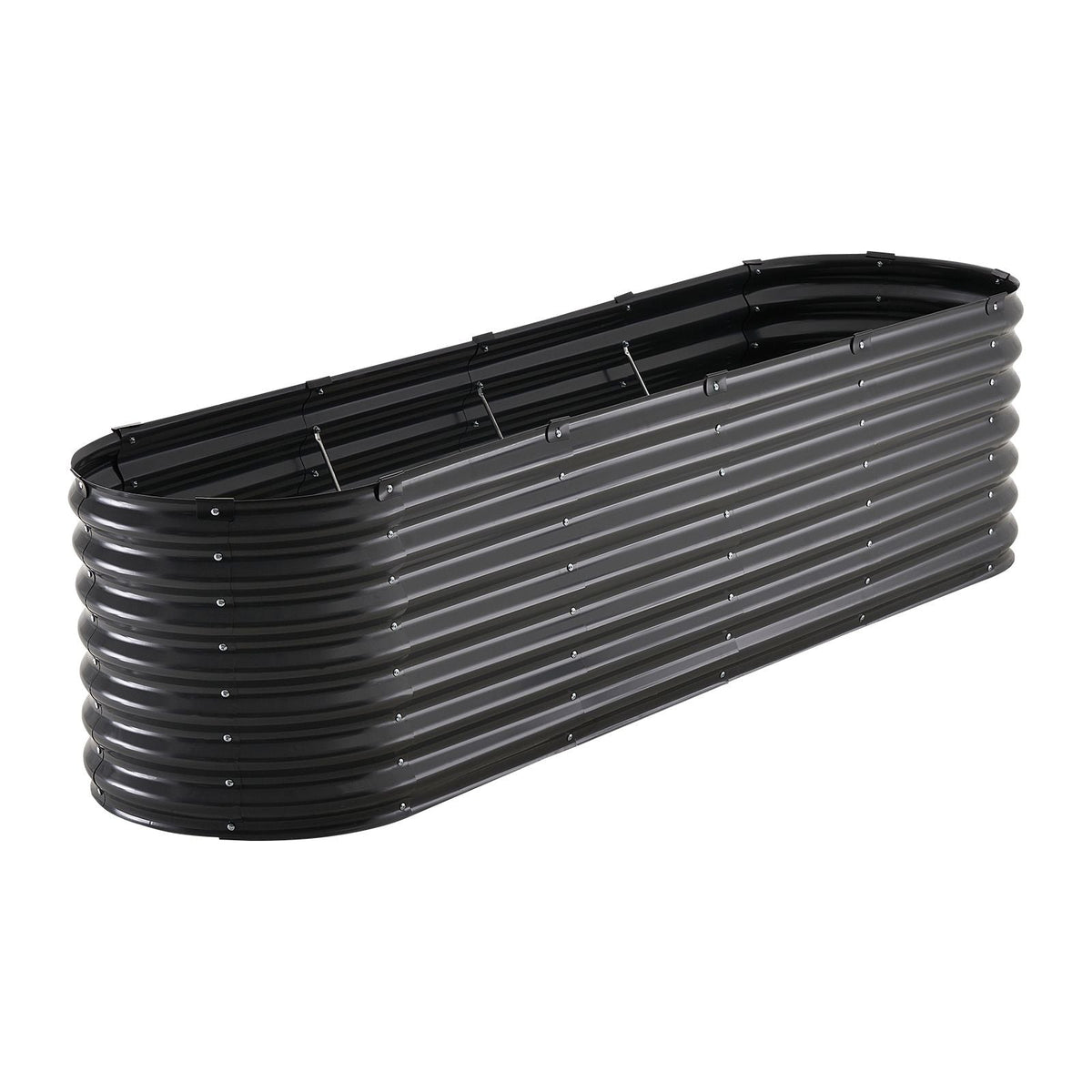 Metal Raised Garden Bed, 8 x 2 x 2 ft Outdoor Galvanized Planter Box, with Open Bottom, Large Oval Planter Raised Bed for Gardening Vegetables, Flowers, Herbs, and Succulent Plants, Dark Gray