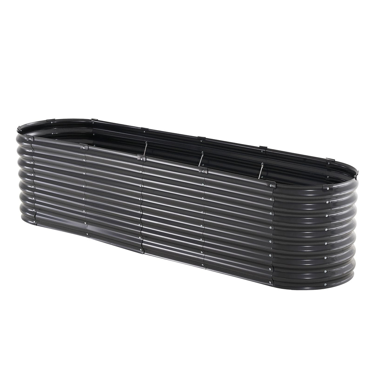 Metal Raised Garden Bed, 8 x 2 x 2 ft Outdoor Galvanized Planter Box, with Open Bottom, Large Oval Planter Raised Bed for Gardening Vegetables, Flowers, Herbs, and Succulent Plants, Dark Gray