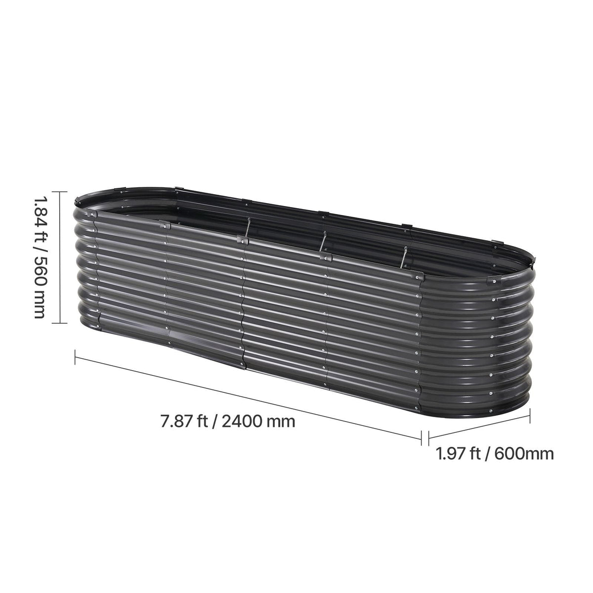 Metal Raised Garden Bed, 8 x 2 x 2 ft Outdoor Galvanized Planter Box, with Open Bottom, Large Oval Planter Raised Bed for Gardening Vegetables, Flowers, Herbs, and Succulent Plants, Dark Gray