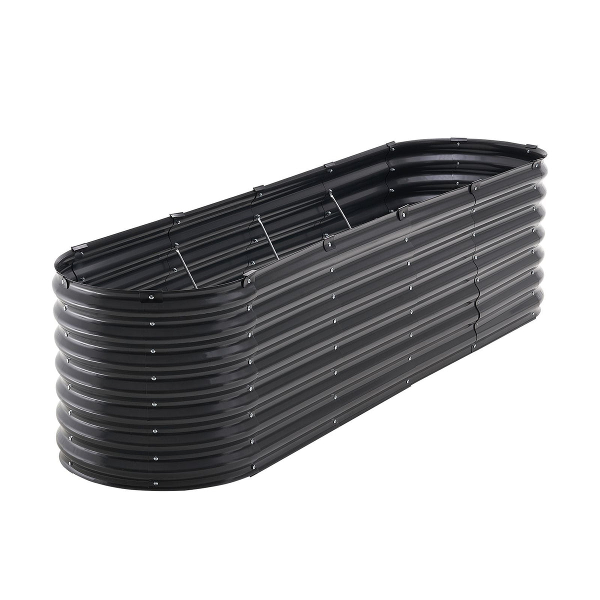 Metal Raised Garden Bed, 8 x 2 x 2 ft Outdoor Galvanized Planter Box, with Open Bottom, Large Oval Planter Raised Bed for Gardening Vegetables, Flowers, Herbs, and Succulent Plants, Dark Gray