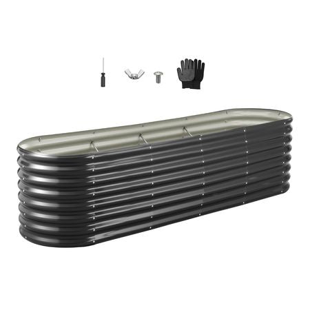 Metal Raised Garden Bed, 8 x 2 x 2 ft Oval Outdoor Galvanized Planter Garden Box, Open Bottom Design, Large Planter Raised Bed for Growing Vegetables, Flowers, Herbs, and Succulents, Dark Gray