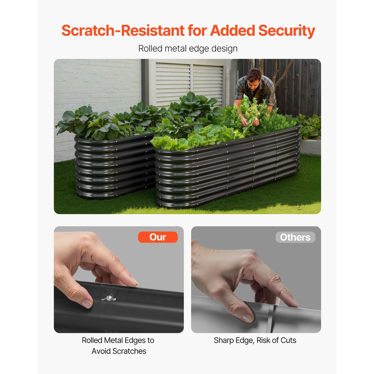 Metal Raised Garden Bed, 8 x 2 x 2 ft Oval Outdoor Galvanized Planter Garden Box, Open Bottom Design, Large Planter Raised Bed for Growing Vegetables, Flowers, Herbs, and Succulents, Dark Gray