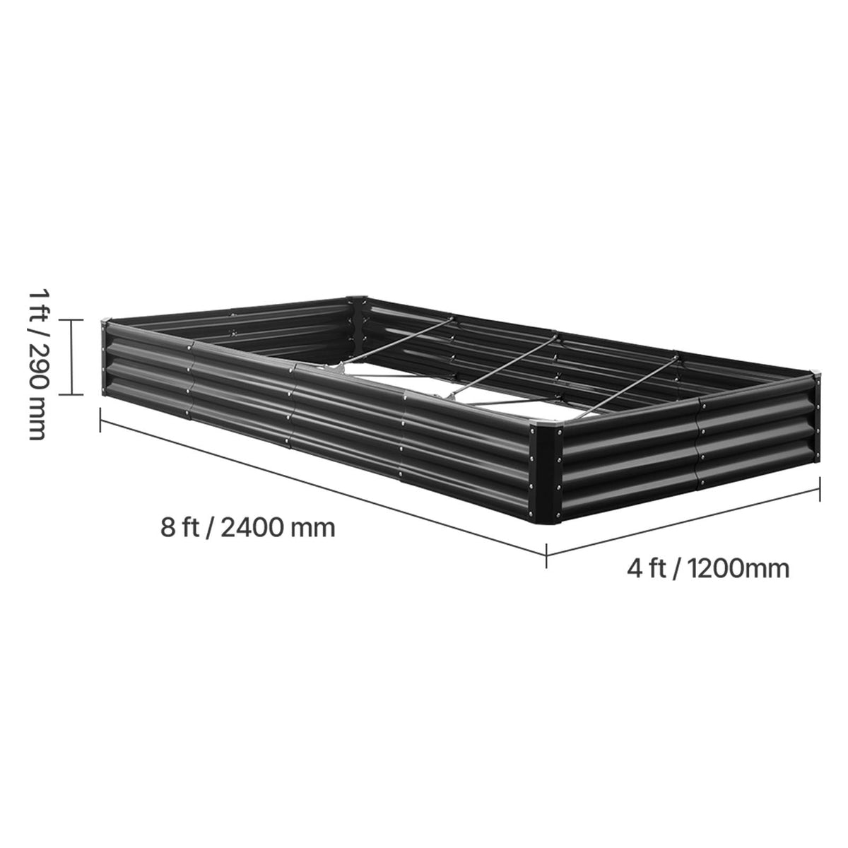 Metal Raised Garden Bed, 8 x 4 x 1 ft Outdoor Galvalume Planter Garden Box, Open Bottom Design, Large Planter Raised Bed for Growing Vegetables, Flowers, Herbs, and Succulents, Dark Gray