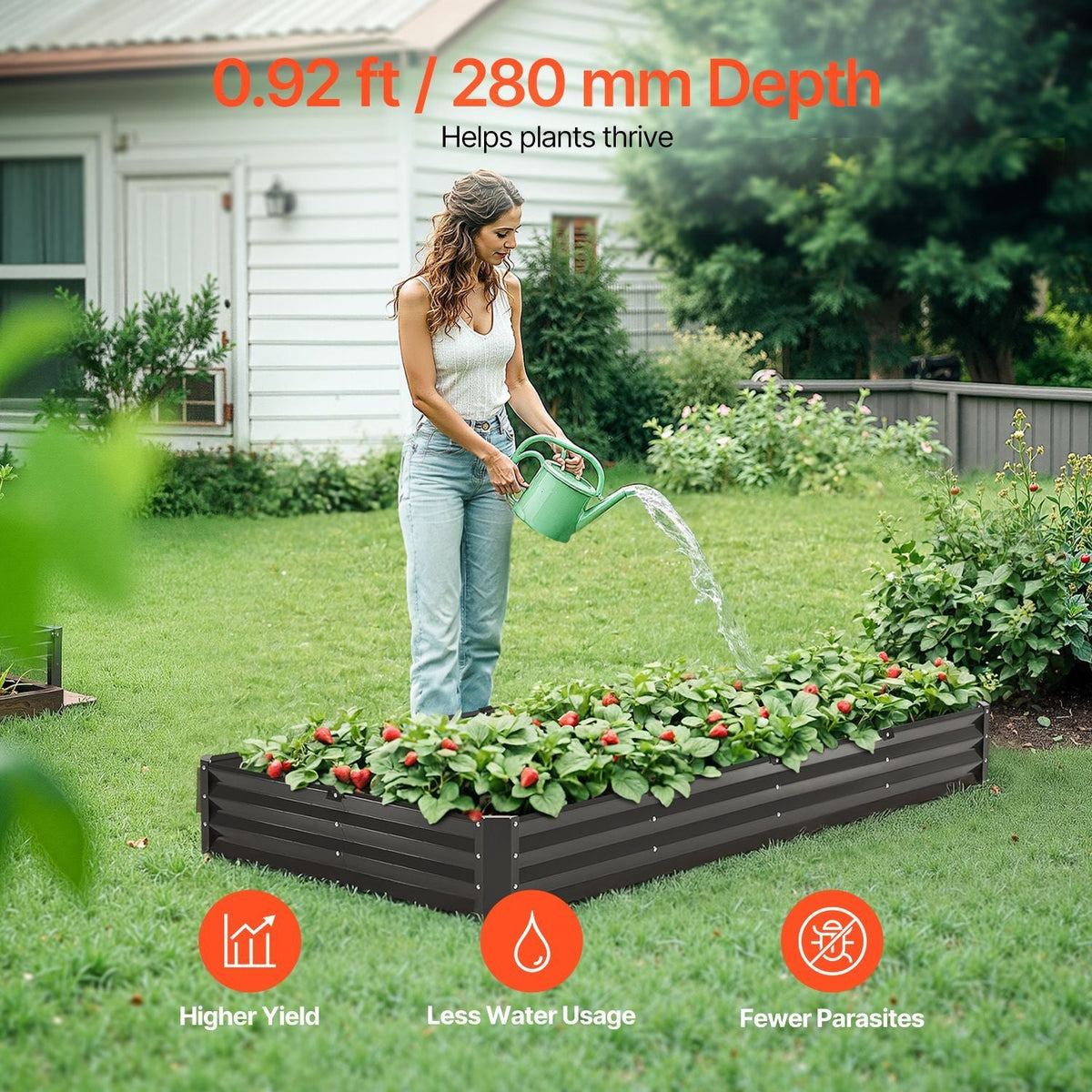 Metal Raised Garden Bed, 8 x 4 x 1 ft Outdoor Galvanized Planter Box, with Open Bottom, Large Planter Raised Bed for Gardening Vegetables, Flowers, Herbs, and Succulent Plants, Dark Gray