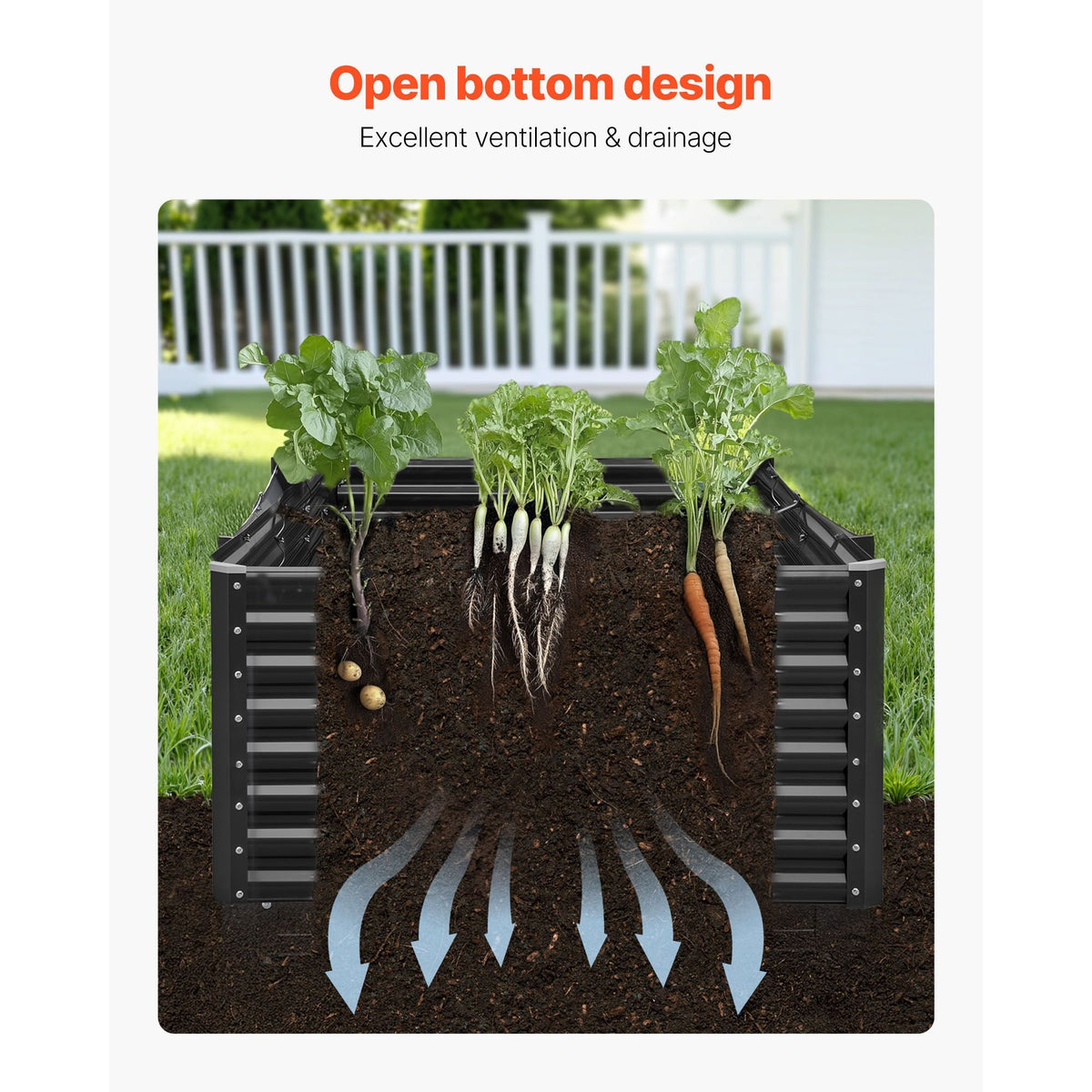 Metal Raised Garden Bed, 8 x 4 x 2 ft Outdoor Galvanized Planter Garden Box, Open Bottom Design, Large Planter Raised Bed for Growing Vegetables, Flowers, Herbs, and Succulents, Dark Gray