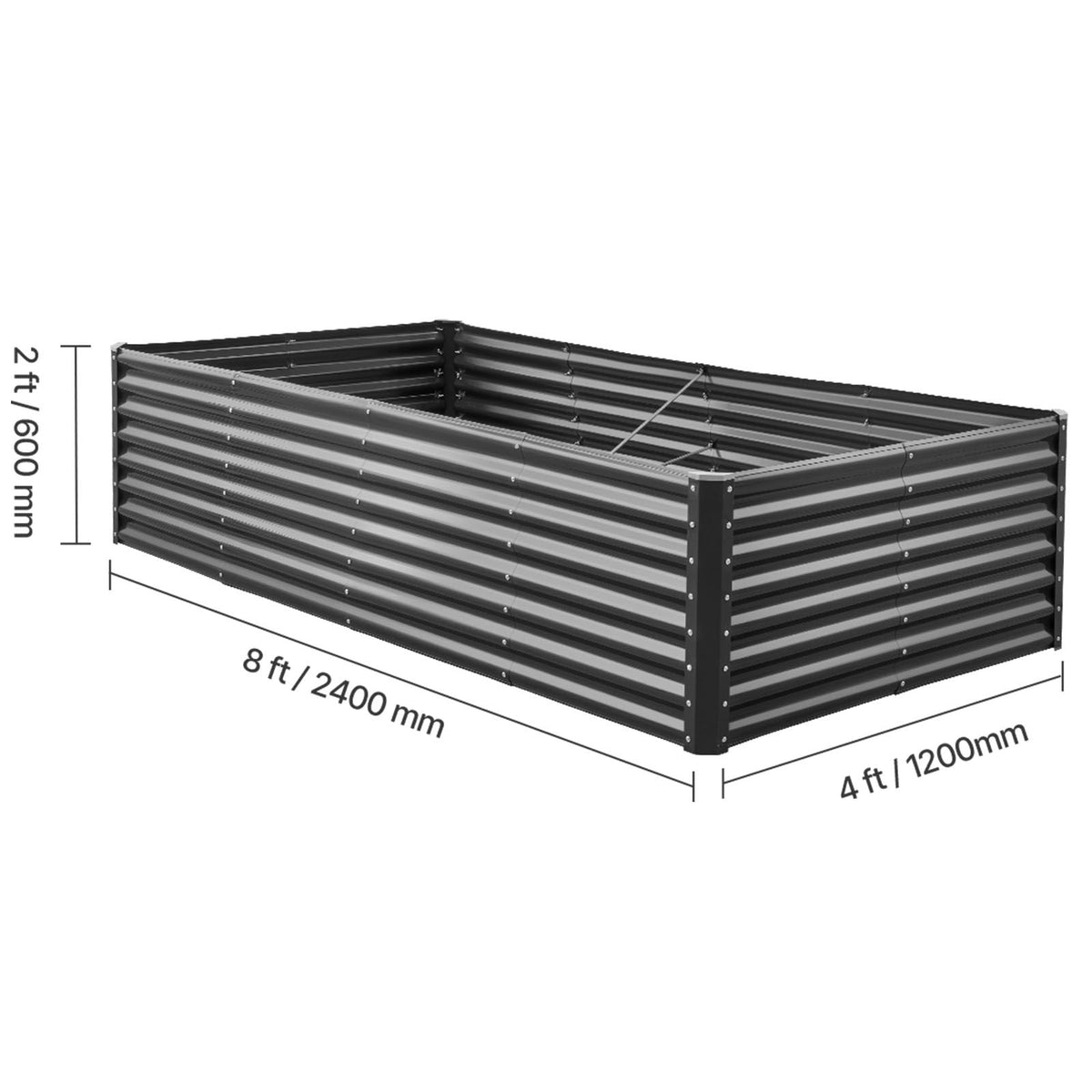 Metal Raised Garden Bed, 8 x 4 x 2 ft Outdoor Galvanized Planter Garden Box, Open Bottom Design, Large Planter Raised Bed for Growing Vegetables, Flowers, Herbs, and Succulents, Dark Gray