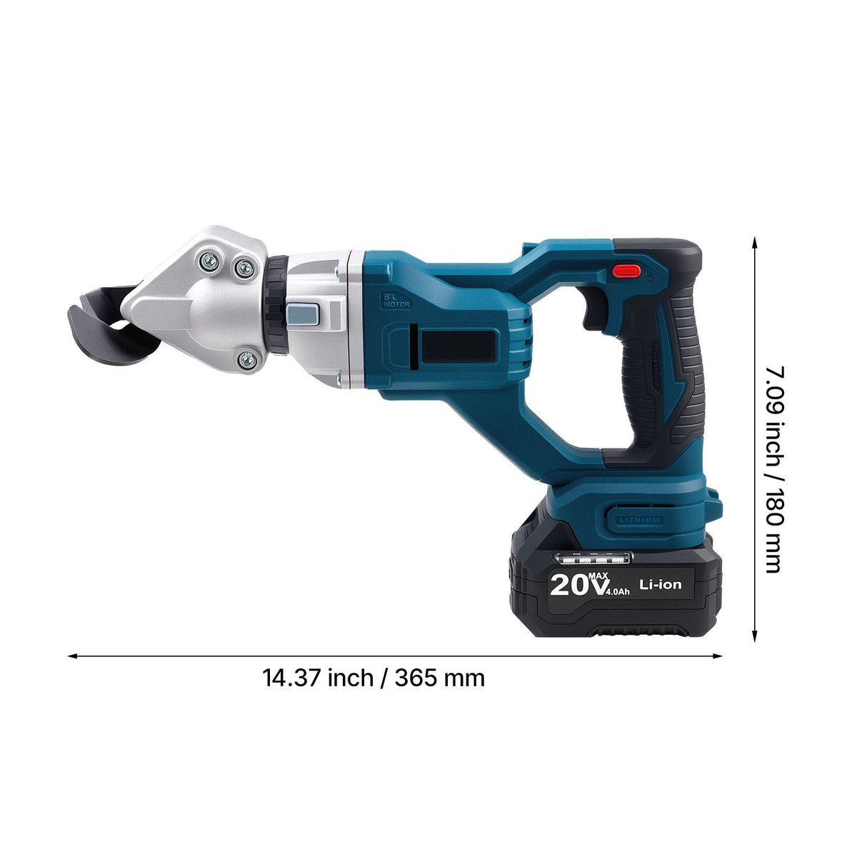 Metal Shear, Cordless Sheet Metal Cutter with 360-Degree Pivoting Head, Double Blades, 110VAC 20VDC, Cuts 18 GA Galvanized Steel, 20 GA Stainless Steel, Aluminum, Plastic, Cardboard, 2800SPM