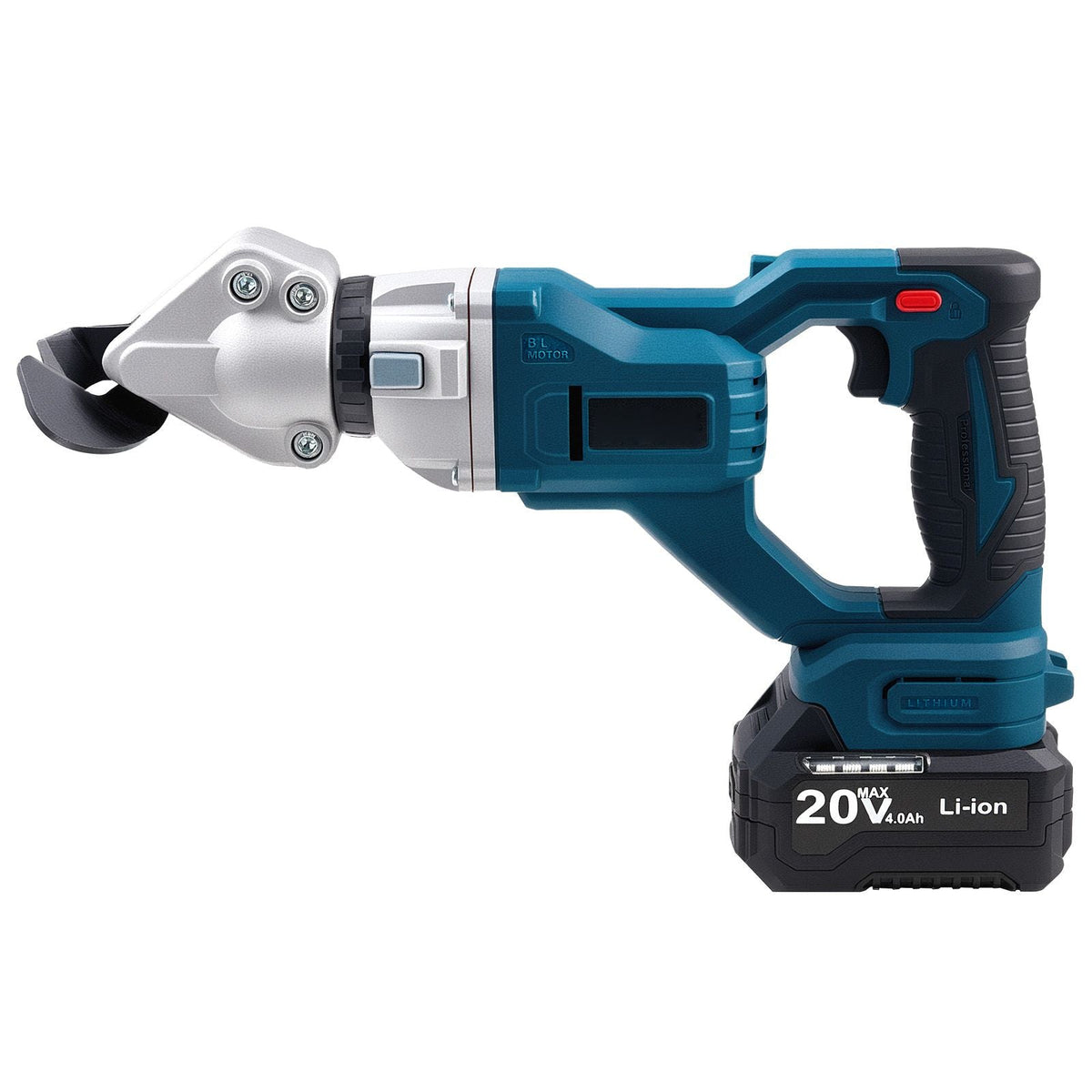 Metal Shear, Cordless Sheet Metal Cutter with 360-Degree Pivoting Head, Double Blades, 110VAC 20VDC, Cuts 18 GA Galvanized Steel, 20 GA Stainless Steel, Aluminum, Plastic, Cardboard, 2800SPM