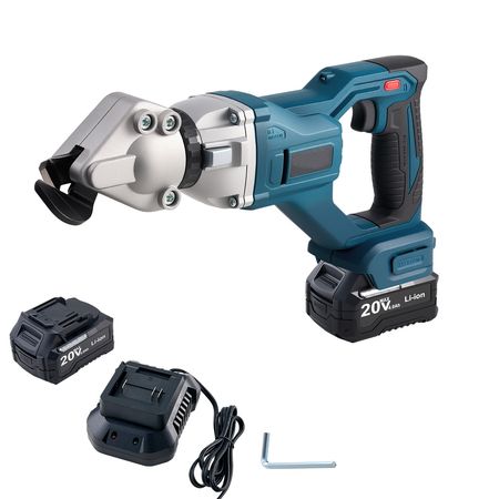 Metal Shear, Cordless Sheet Metal Cutter with 360-Degree Pivoting Head, Double Blades, 110VAC 20VDC, Cuts 18 GA Galvanized Steel, 20 GA Stainless Steel, Aluminum, Plastic, Cardboard, 2800SPM
